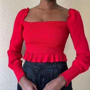 Reformation Francis Ruched Top Red Ruched Long sleeve top
